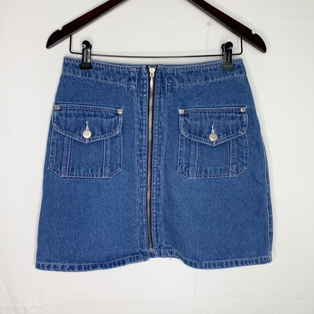 Vintage Easy Wear/ Full Front Zip Denim Mini Skirt
